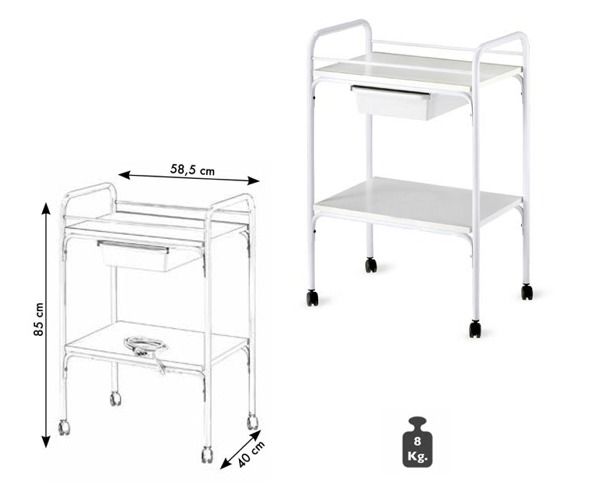 Carrello acciaio con ruote ca 304 SIMO 2 ripiani con cassetto