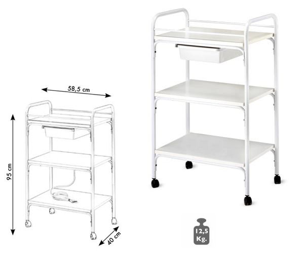 Carrello acciaio con ruote ca 306 DANY 3 ripiani un cassetto