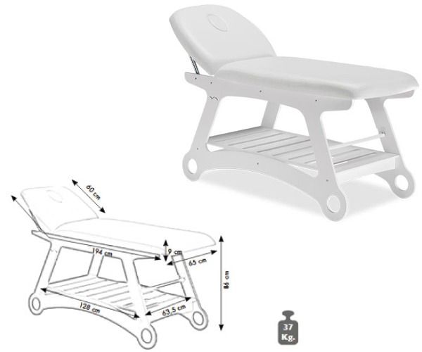 Lettino in legno multistrato verniciato bianco L 194 x 65 x h 86 cm foro viso e portarotolo