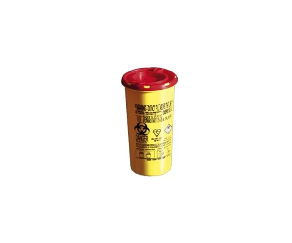 Contenitore monouso tondo 1 lt per smaltimento rifiuti acuminati e taglienti c/coperchio a lamelle ...