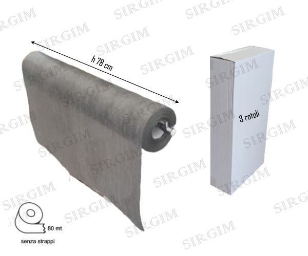 Lenzuolino tessuno non tessuto in viscosa GRIGIO h 78 cm 80 mt senza pretaglio cartone 3 rotoli