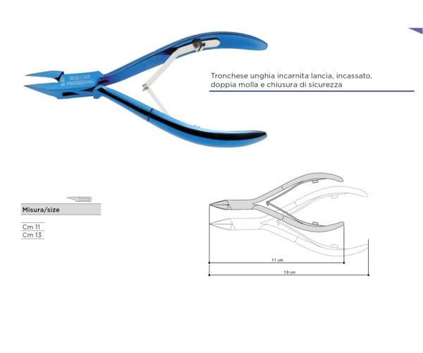 Tronchese unghia incarnita lancia incassato BLU CARE doppia molla e chiusura di sicurezza