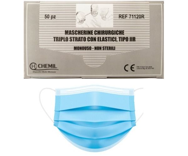 Mascherine chirurgiche facciale 3 strati Chemil certificate CE categoria I tipo IIR dispositivo medico