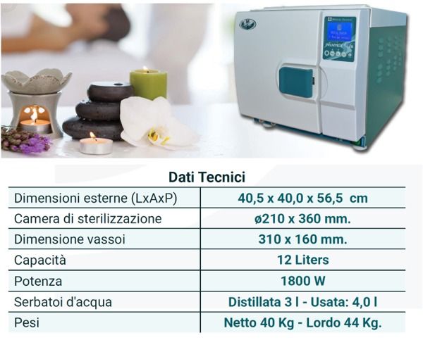 Autoclave phoenix Blu PRINTER classe B 12 lt slot USB stampante integrata MADE IN ITALY