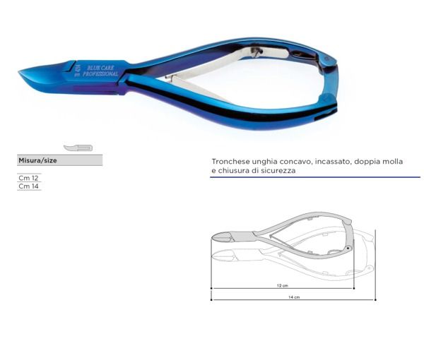 Tronchese unghie concavo, BLU CARE doppia molla e chiusura di sicurezza