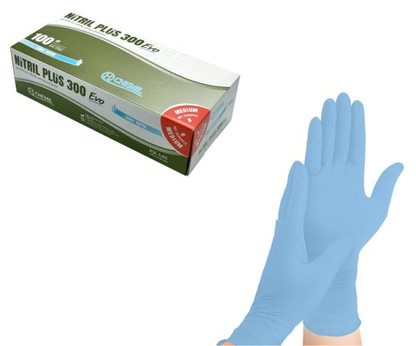 Guanti monouso CHEMIL NITRILE lungo NITRIL PLUS 300  DM classe I DPI categoria III senza polvere ...