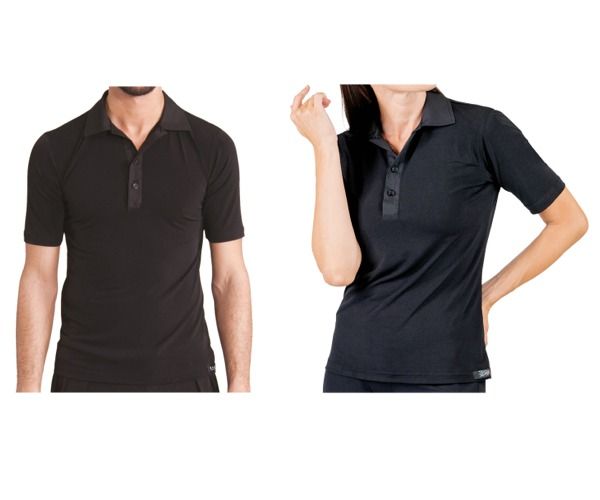 Polo unisex in jersey a manica corta, collo a polo con doppio bottone, antimacchia Candeggiabile Tessuto elastico No stiro