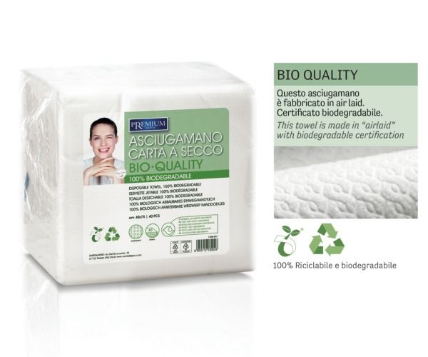 Asciugamano Bio Quality Carta a secco goffrato piegato in 4 Conf. 40 pz Airlaid cm 40x75